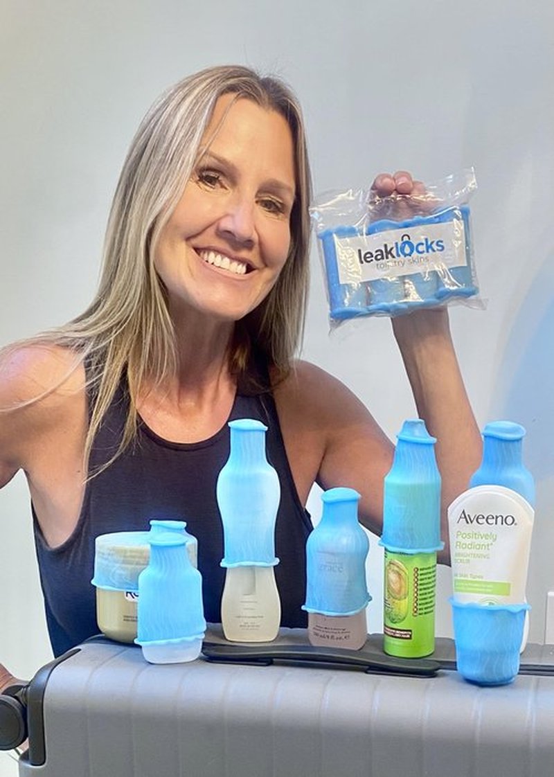 LeakLocks® Toiletry Skins 4-Pack w/Travel Bag. Elastic Sleeve for Leak-Proofing Travel Container in Luggage. Fits Standard/Travel Sized Toiletries. Reusable Accessory for Travel Bag Suitcase/Carry-on