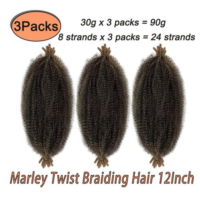 Marley Twist Braiding Hair, Pre-Separated Springy Afro Twist Hair Kinky Twist Crochet Hair Braids for Distressed Soft Locs Spring Twist Hair for Women (T27, 12 Inch(Pack of 3))