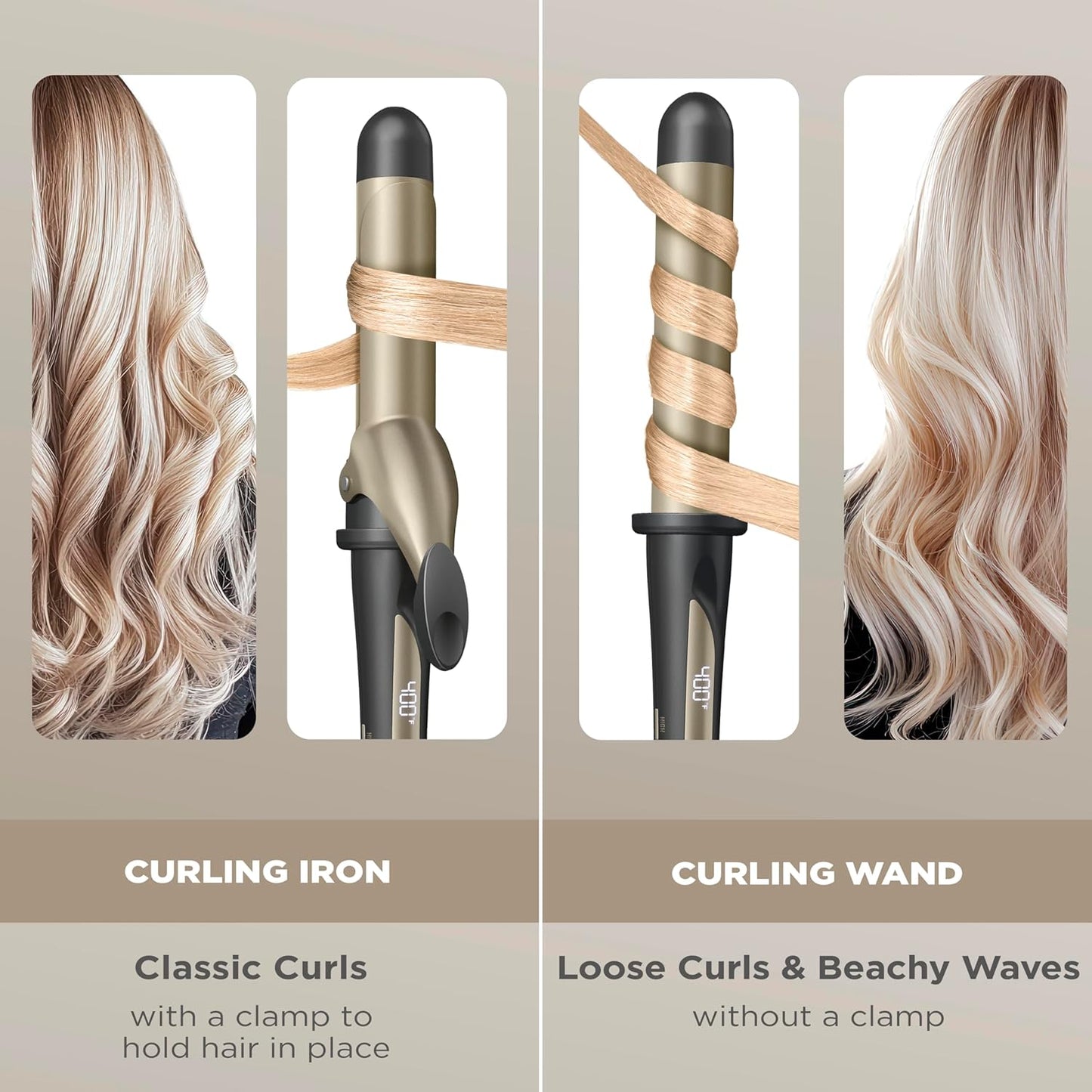Tourmaline Ceramic Tapered Curling Wand - 1 1/4" to 3/4" for Beachy Waves