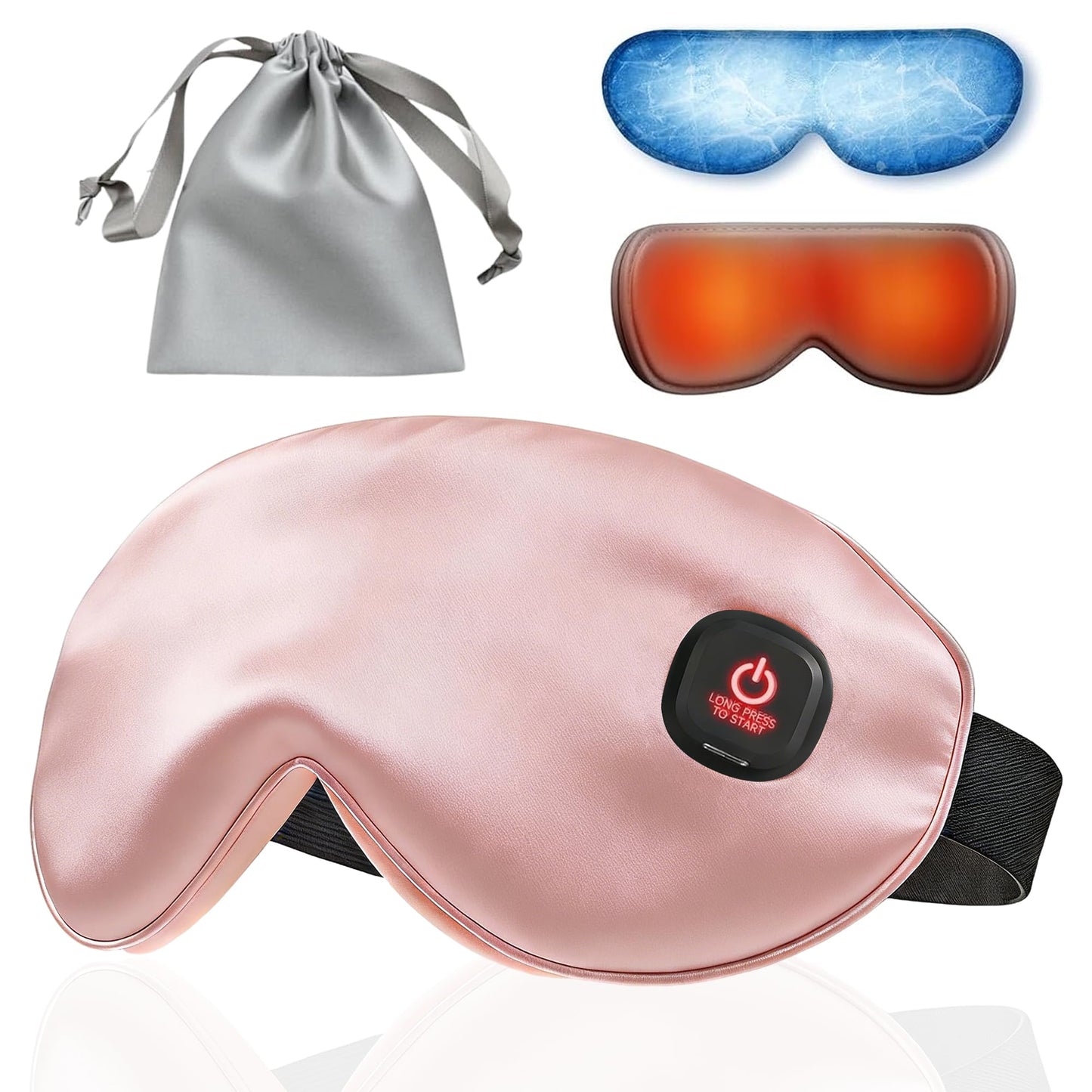 Vitelum Cordless Eye Mask with Heat and Cooling, Silk Heated Eye Mask for Dry Eyes, Eye Relief, Timed Shutdown, 3 Temperature, Eye Mask for Travel, Washable Cover, Pink