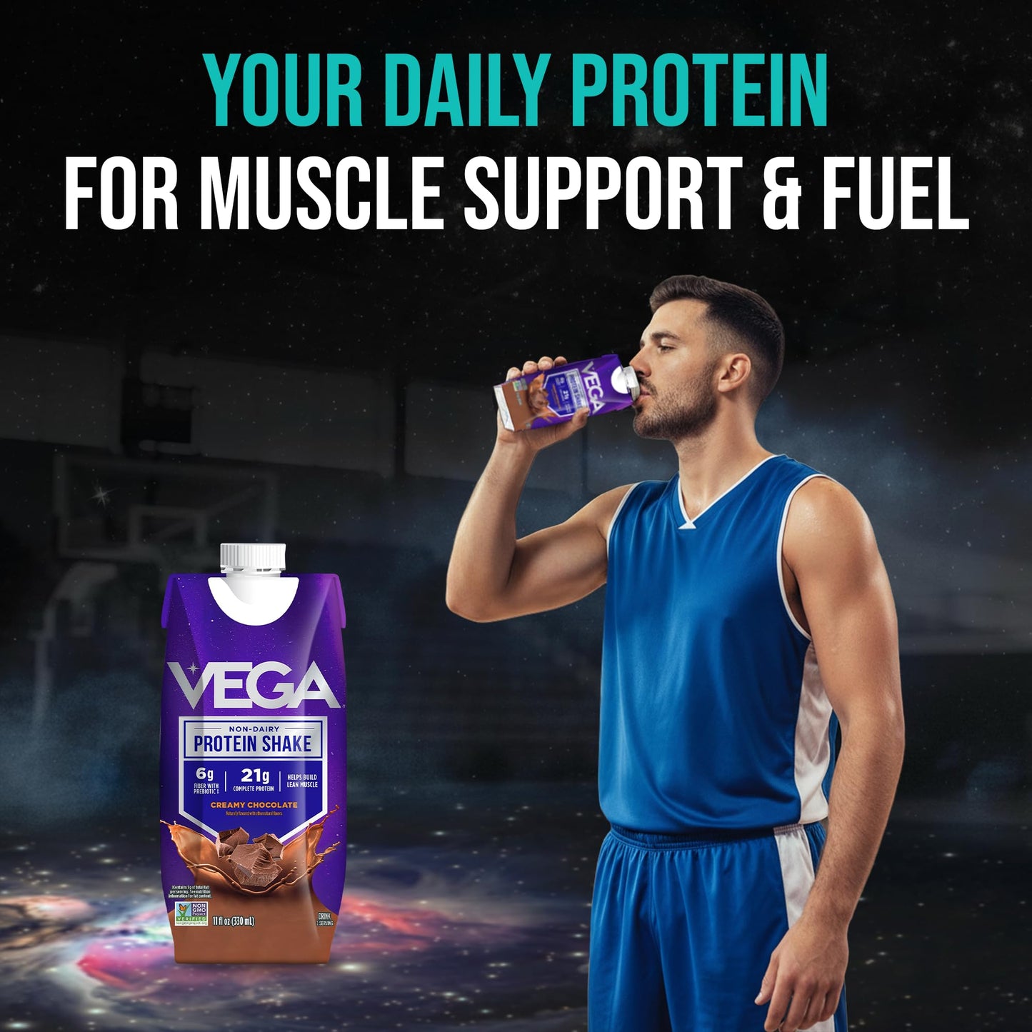 Vega Ready to Drink Vegan Protein Shake, Creamy Chocolate – 21g Plant Protein, Non Dairy & Lactose Free Protein Shake for Men & Women, Gluten Free, 330ml (12 Pack)