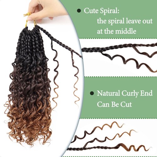 Eerya 8 Packs Boho Box Braids Crochet Hair for Black Women 10 Inch Goddess Box Braids Pre-looped Bohemian Crochet Box Braids With Curly Ends Synthetic Crochet Hair Extensions (10 inch, T1B/33/30)