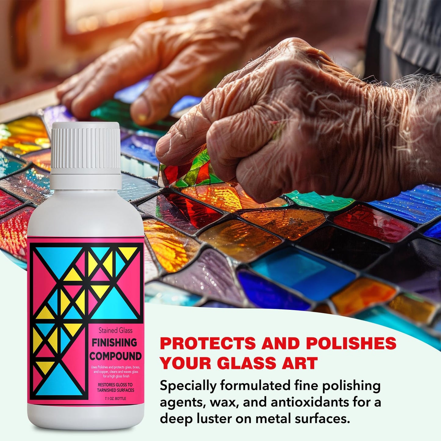 Stained Glass Finishing Compound - Glass Polishing Compound, for Stained Glass, Polish & Protect - Glass Polish - Professional Polishing of Stained Glass Surfaces - Brightens Clarity & Vision - 7.1oz
