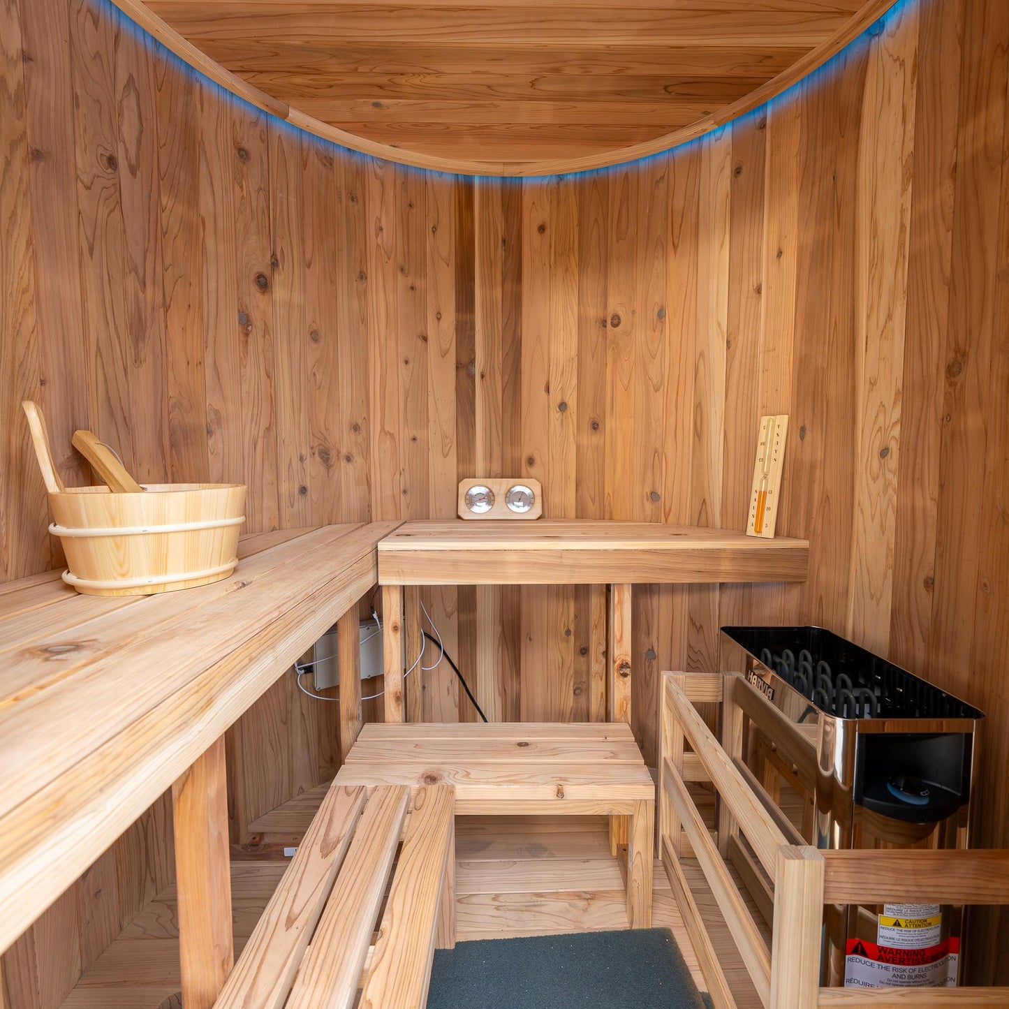 78"H Vertical Barrel Outdoor Sauna, 4-Person Traditional Japanese Cedar Wood Sauna with 6KW ETL-Certificated Heating Stove, Professional Grade Home Garden Spa, 5-Color LED Lights & Tempered Glass Door
