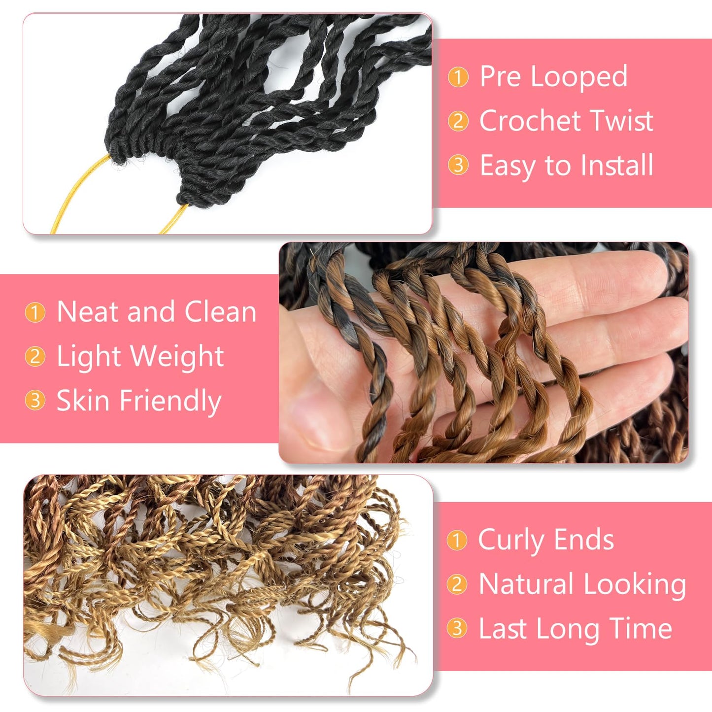 Wavy Senegalese Twist Crochet Hair For Black Women 12 Inch 10 Packs Senegalese Twist Braiding Hair Crochet Twists Pre Looped Twist Crochet Hair Curly Crochet Twist Hair With Curly Ends(1B/30/27)