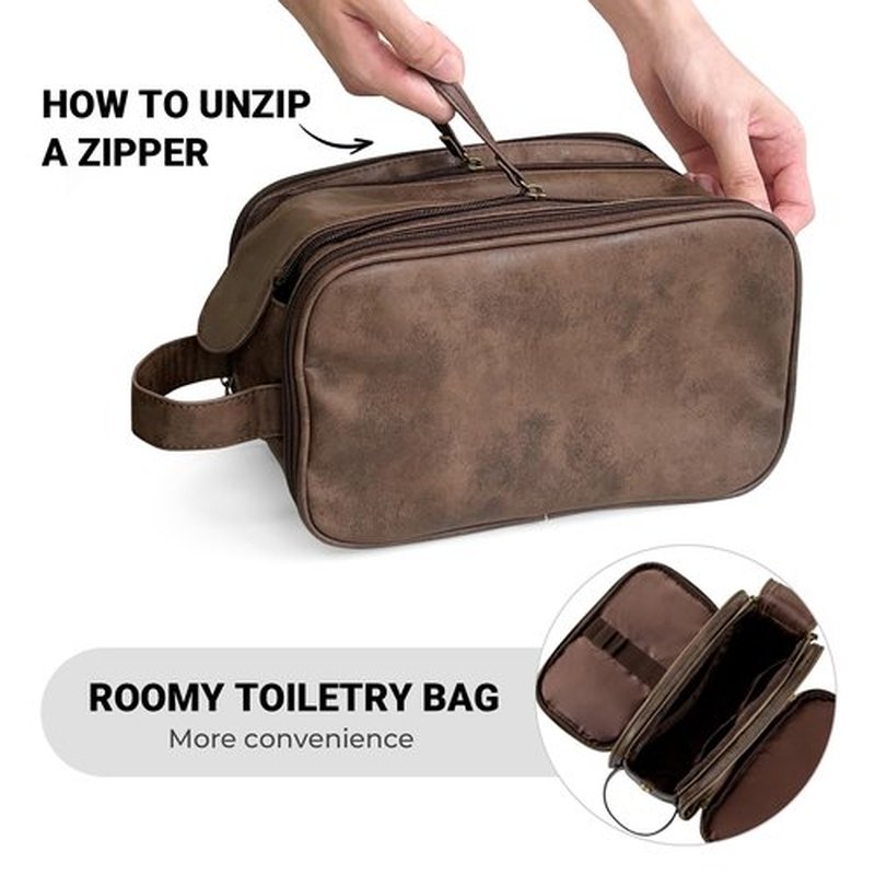 Elviros Toiletry Bag for Men, Large Travel Shaving Dopp Kit Water-resistant Bathroom Toiletries Organizer PU Leather Cosmetic Bags