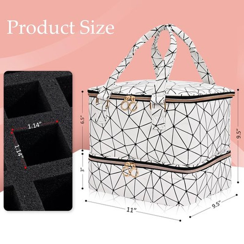 Uross Nail Polish Organizer Bag Holds 42 Bottles Nail Polish & Nail Lamp, Gel Nail Polish Organizers and Storage box for Nail Tech, Nail Kit Supplies Organizer Case - White