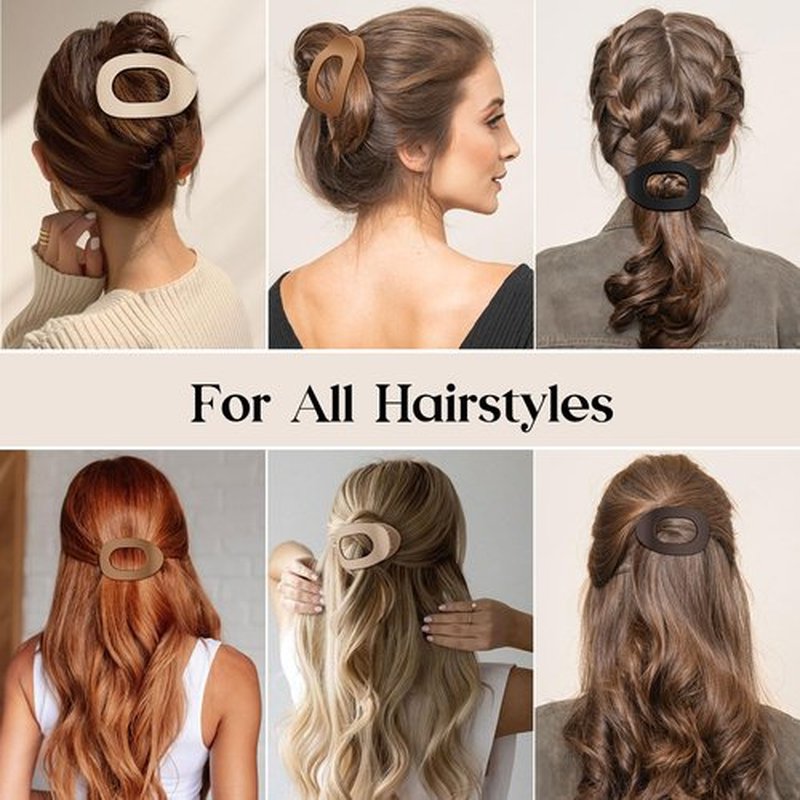 Oeusnael 4 PCS Flat Hair Clips, French Round Lay Down Claw Clips for Women Girls, Matte Non-slip Strong Hold Hair Clips for Thick Thin Curly Hair, Comfortable Curved Flat Hair Clips, Neutral Colors