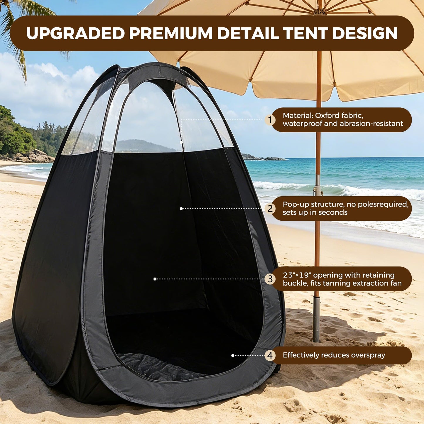 Large Spray Tan Tent Kit, Deluxe Pop Up Portable Professional Self Tanning Tent with Carry Bag Waterproof Floor, Sunless Spray Tan Booth with Vent Opening (Black)