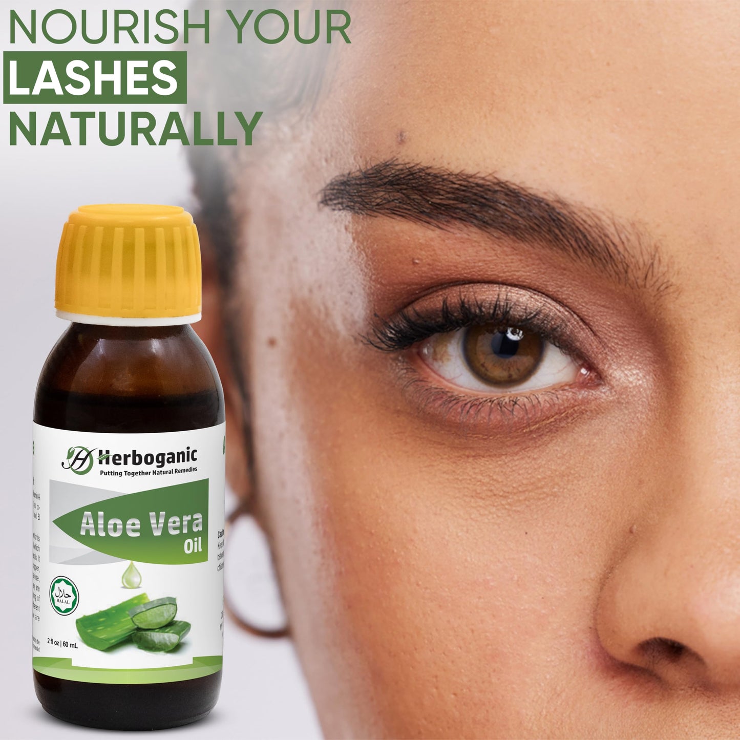 HERBOGANIC Natural Aloe Vera Oil - 100% Cold Pressed, Nourishing for Skin, Hair, and Eyelash Growth,Aloe Vera Massage Oil,