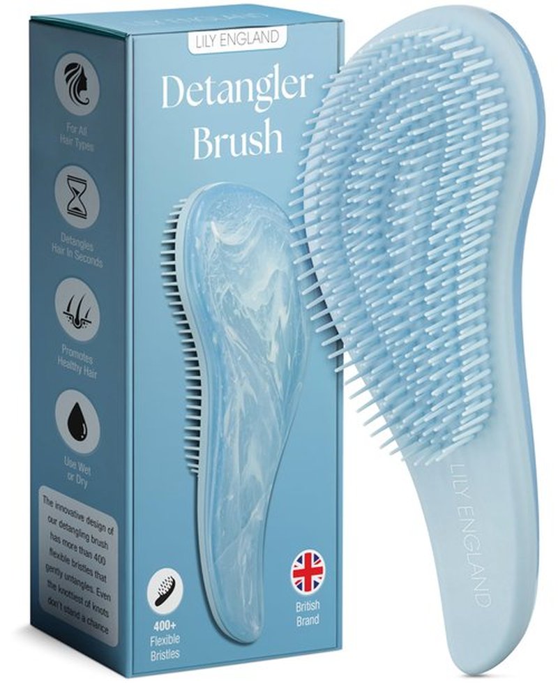 Lily England Detangler Brush for Curly Hair, Thick, Straight & Natural Hair - Gentle Detangling Hair Brush for Women, Kids & Toddlers with Flexible Bristles - Hairbrush for Wet & Dry Hair, Blue