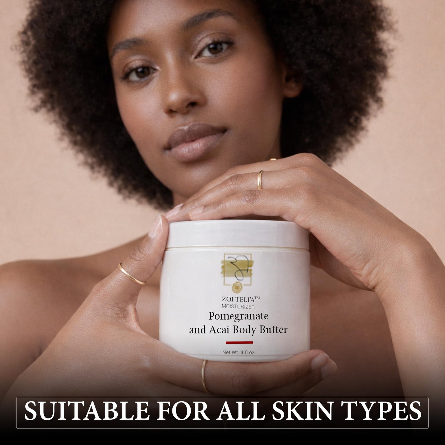 Zoi Teli'a Pomegranate and Acai Body Butter Deep Moisturize & Nourish Sensitive & Dry Skin with Shea Butter, Sweet Almond Oil & Antioxidant – Body and Face Cream for Soft, Supple & Radiant Glow – 4 Oz
