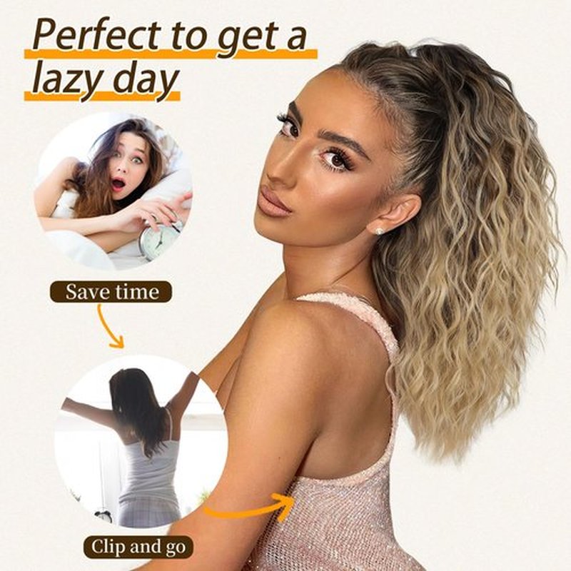 ORSUNCER Claw Clip Ponytail Extension 18" Curly Wavy Pony Tails Hair Extensions Layered Natural Looking Clip on Ponytails for Women Synthetic Hair Extensions (Ombre Black Mix Blonde)