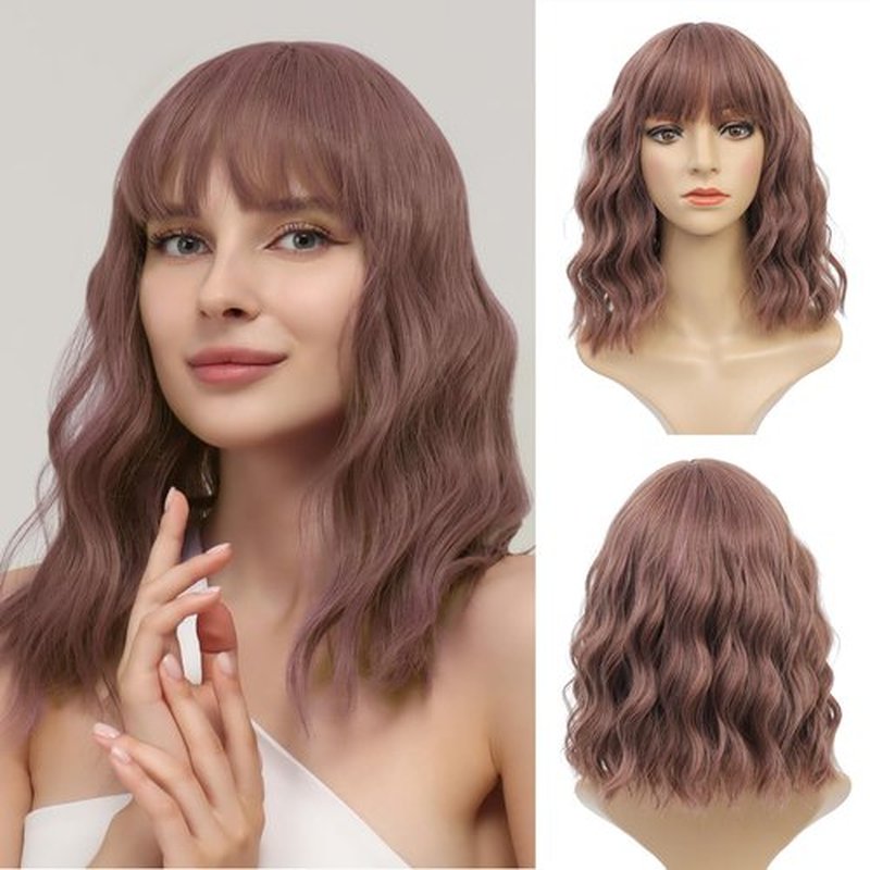 FimTim Short Wavy Bob Wig with Bangs for Women - Colorful Synthetic Wig for Daily Use