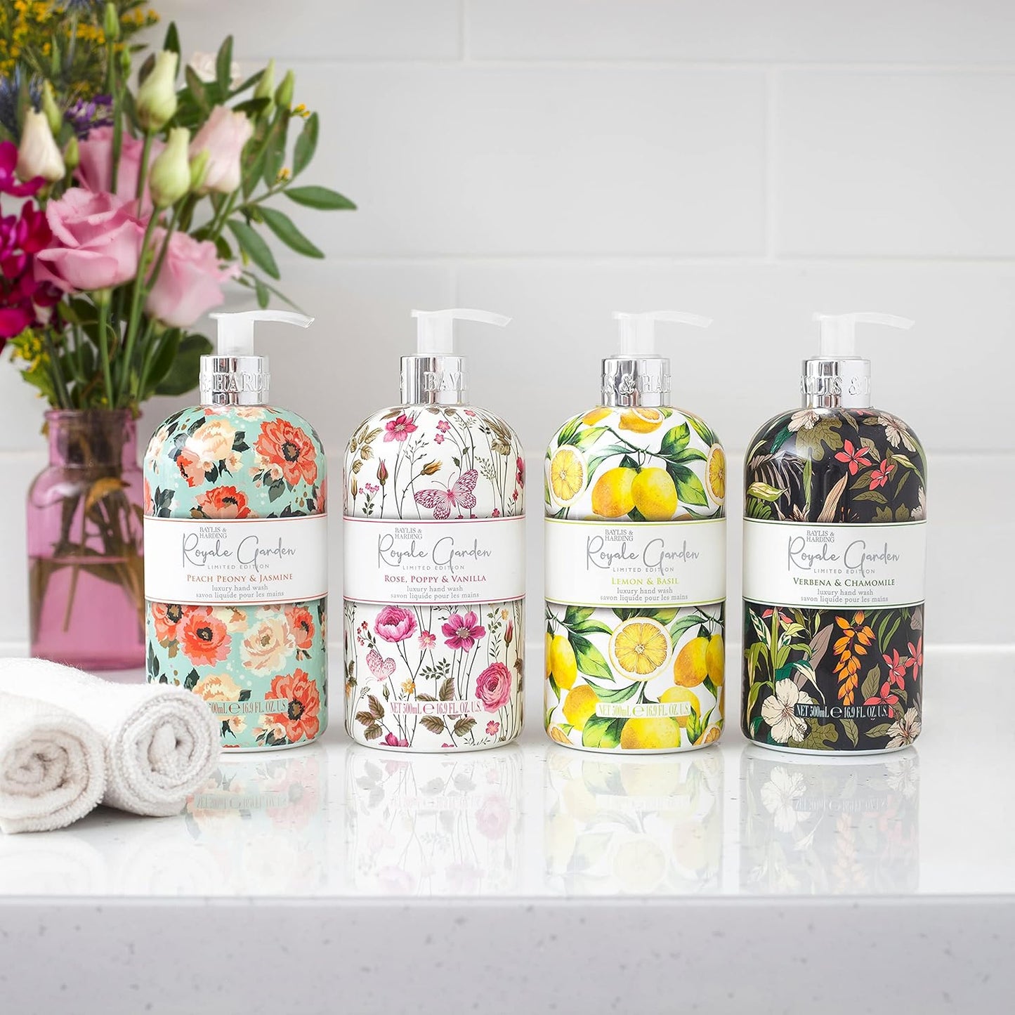 Baylis & Harding Royale Garden Liquid Hand Soap with Dispenser - Rose, Poppy & Vanilla, 16.9oz (6-Pack)