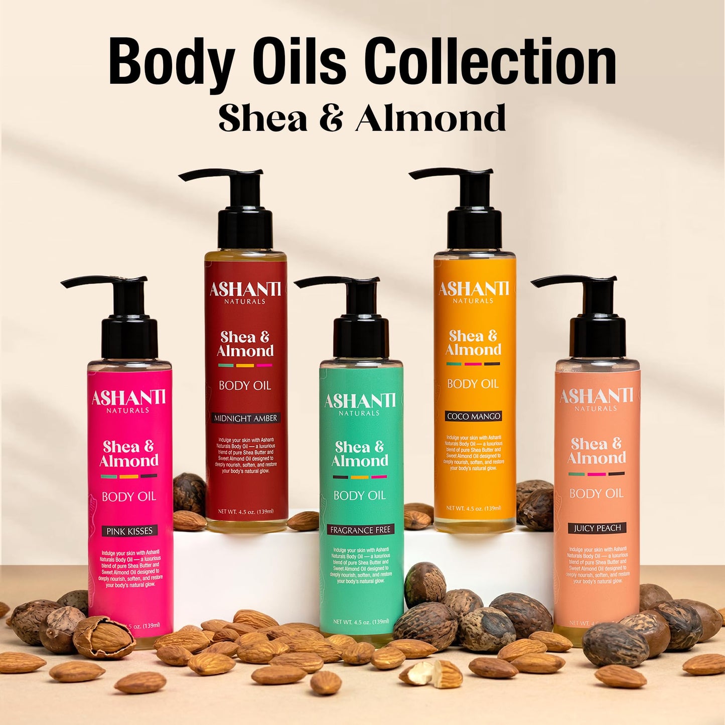Ashanti Naturals Pure Shea and Sweet Almond Oil for Hair and Skin | Moisturizing Body Oil for Dry Skin, Scalp and Hair [Fragrance: Fragrance Free, 4 oz]