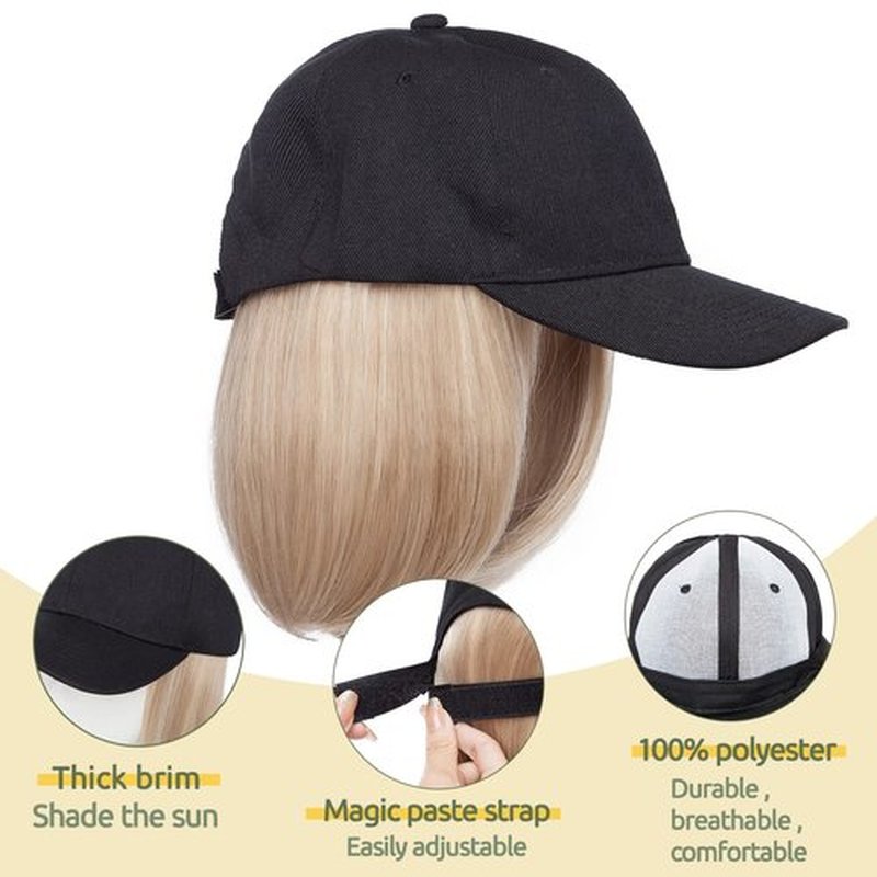 S-noilite 6" Baseball Hats with Hair Attached Short Bob Hairstyle Baseball Cap Wig with Hair Extensions Adjustable Straight Baseball Hat Bob Hair Wig for Women(6in, 16P613#)