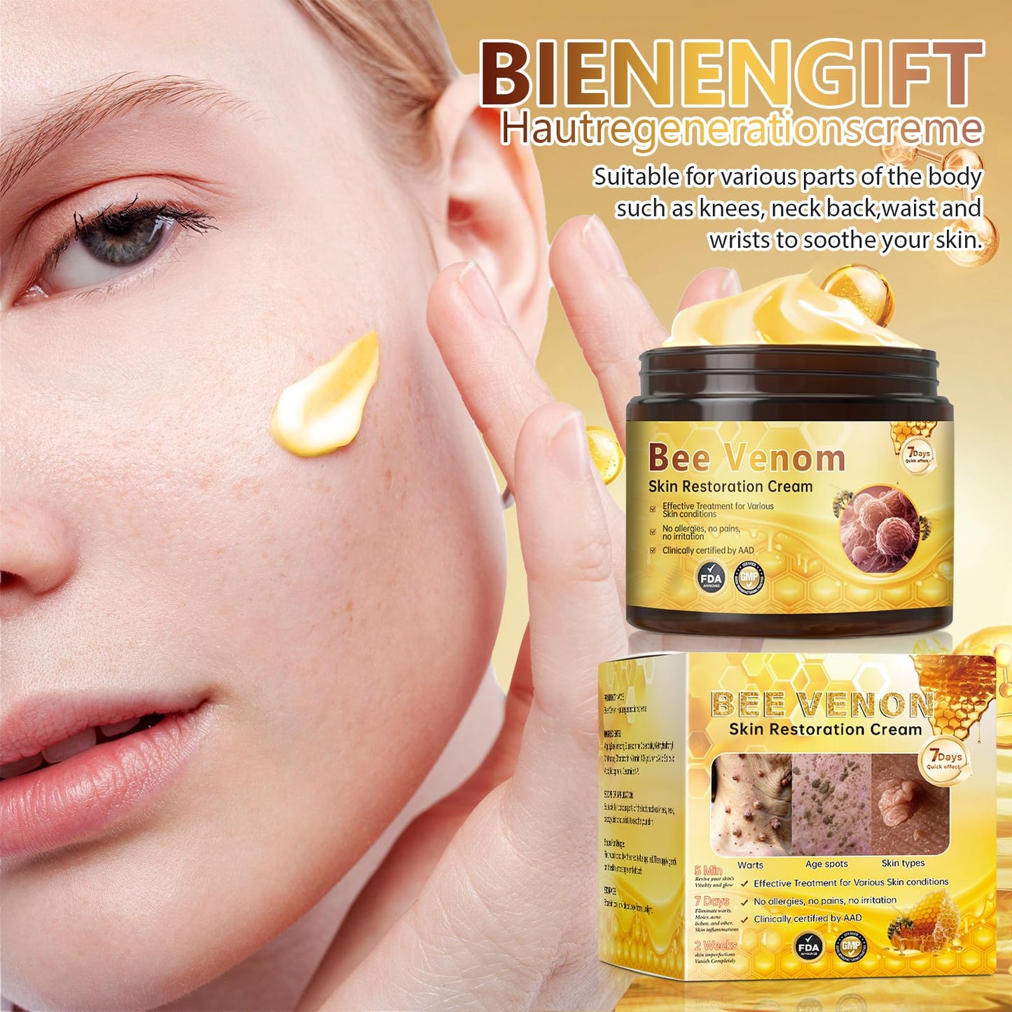 Tpyag Bee Venom Cream, Bee Venom Skin Treatment Cream, Skin Restoration Deeply Cleanses And Moisturizes Diminish Fine Lines Around Eyes, 60g