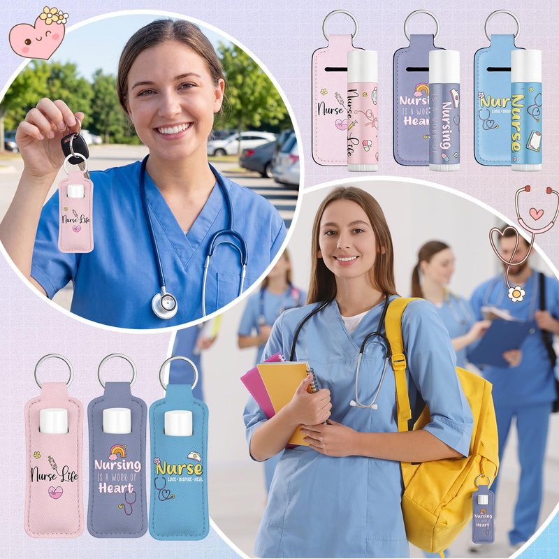 Loopeer 24 Set Nurse Week Gifts Nurse Appreciation Gifts Bulk Lip Balm with Lip Balm Holder Keychain for Nursing Inspirational RN CNA Women Staff Team Workers Employee Staff Recognition Favors
