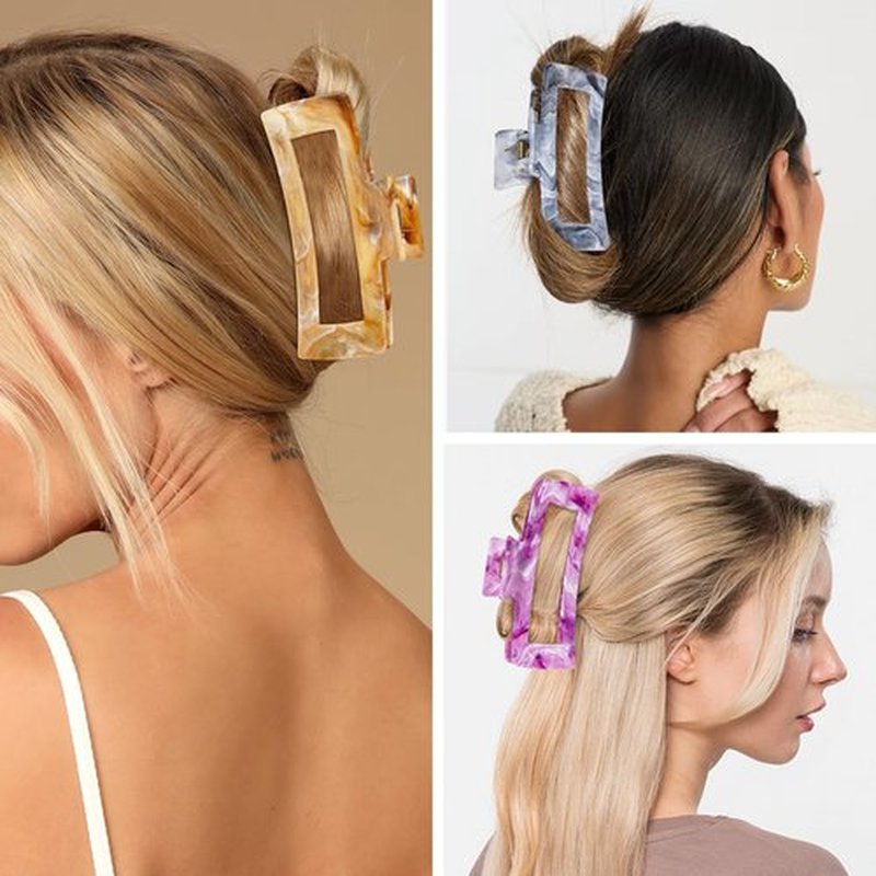 SHINLEA 3Pcs Hair Claw Clips for Women, 5 Inch Non-slip Large Hair Clip for Thick Hair, Strong Hold Hair Claw, Reference Ink Painting Design, Hair Accessories for Girls Gifts (Brown & Gray & Purple)