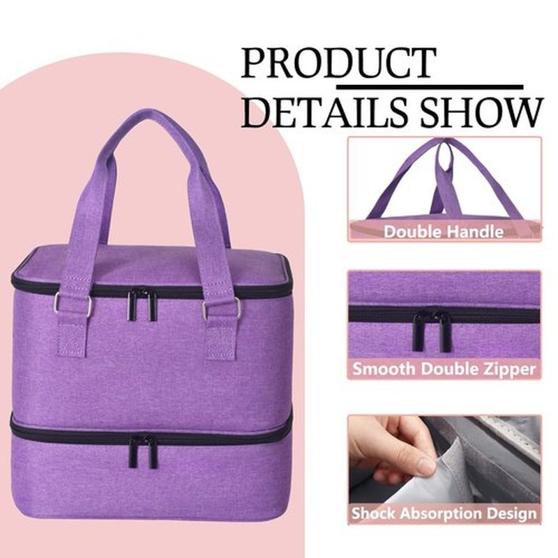 FCQQYWZ Nail Polish Organizer Case - Holds 42+ Bottles (15ml/0.5 fl.oz) and 1 Nail Lamp, Upgraded Double-layer Nail Polish Carrying Case Nail Polish Storage Bag with Handles (Purple)