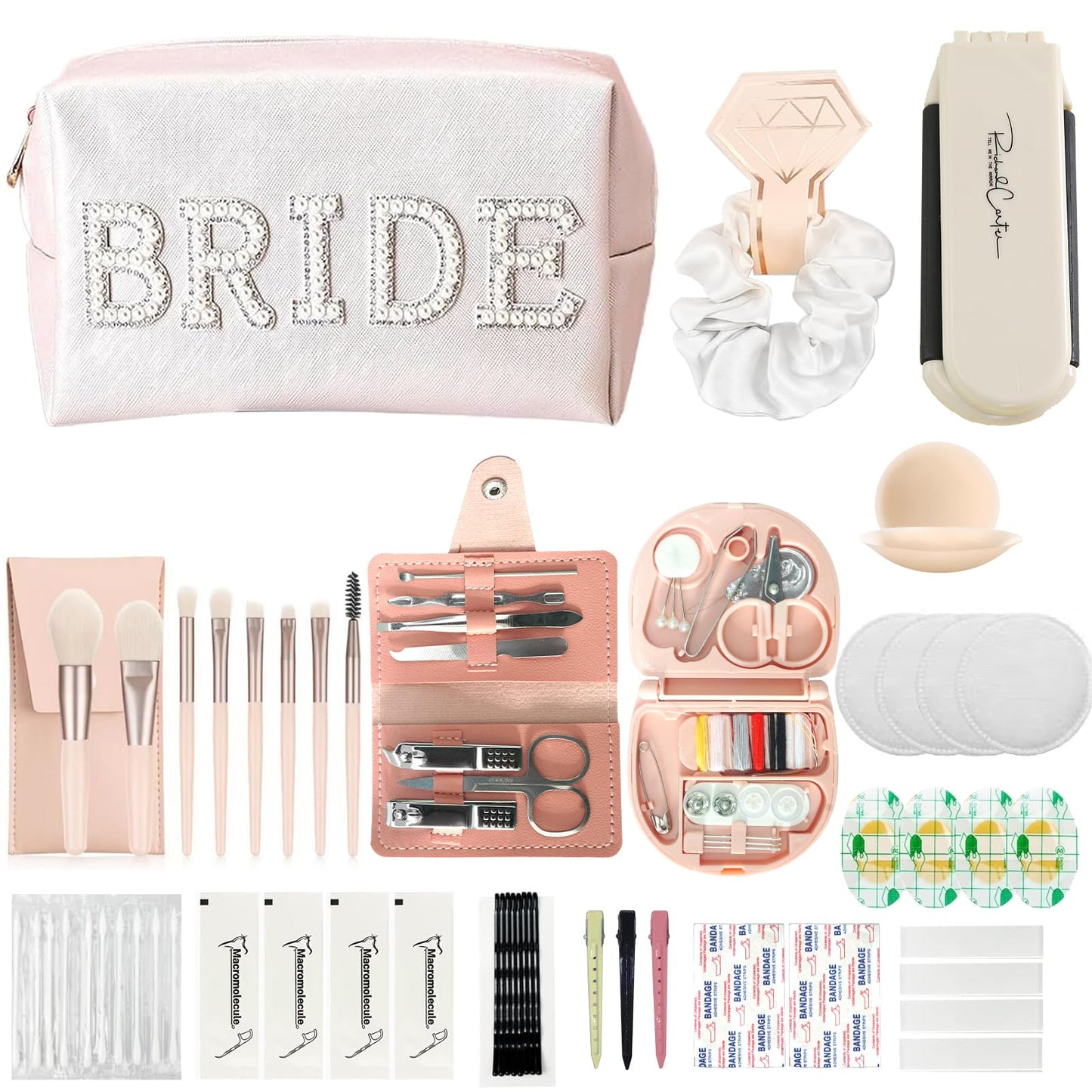 Wedding Day Emergency Kit for Bride, Bridal Emergency Kit for Wedding Day Items, Wedding Day Essential Supplies with Makeup Bag for Bride