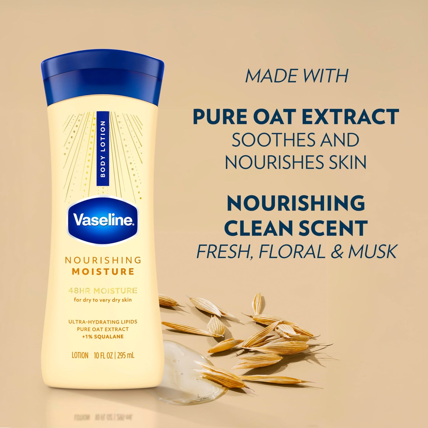 Vaseline Intensive Care Nourishing Moisture Body Lotion for Dry Skin, Lotion Made with Ultra-Hydrating Lipids + Pure Oat Extract for Nourished, Healthy-Looking Skin 10 oz