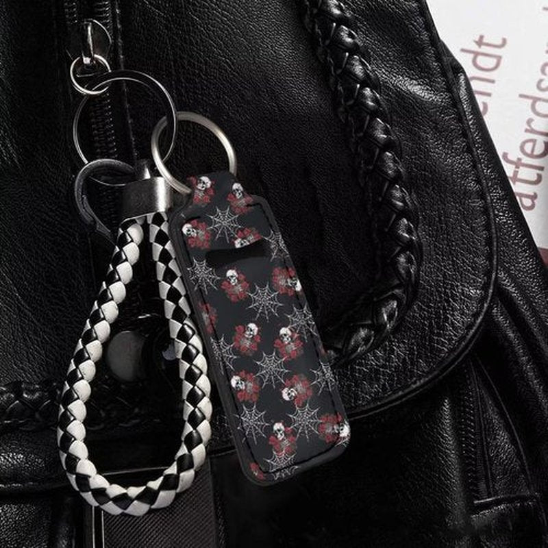 SEANATIVE Roses Skull Lipstick Lip Gloss Lip Balm Chapstick Holder Keychain Lipstick Tube Holder Clip-on Lip Gloss Travel Storage Accessories for Women