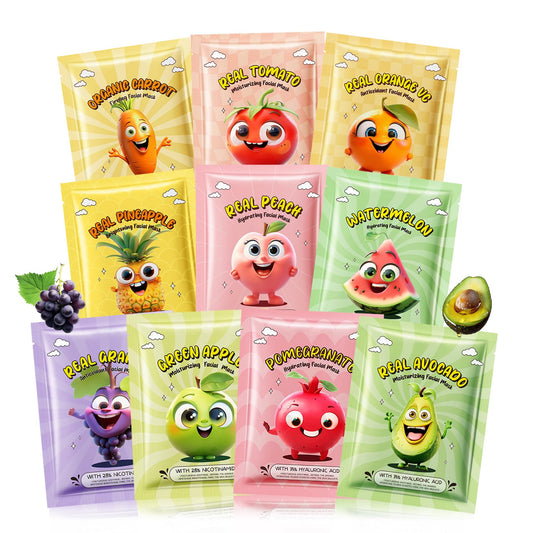 LZXLUKGIR 10 Pack Fruit Face Masks Skincare for Kids,Hydrating Kids Face Masks Spa,Moisturize Facial Mask for Women Skin Care,Christmas Birthday Gifts for Teen Girls,Suitable for All Skin Types
