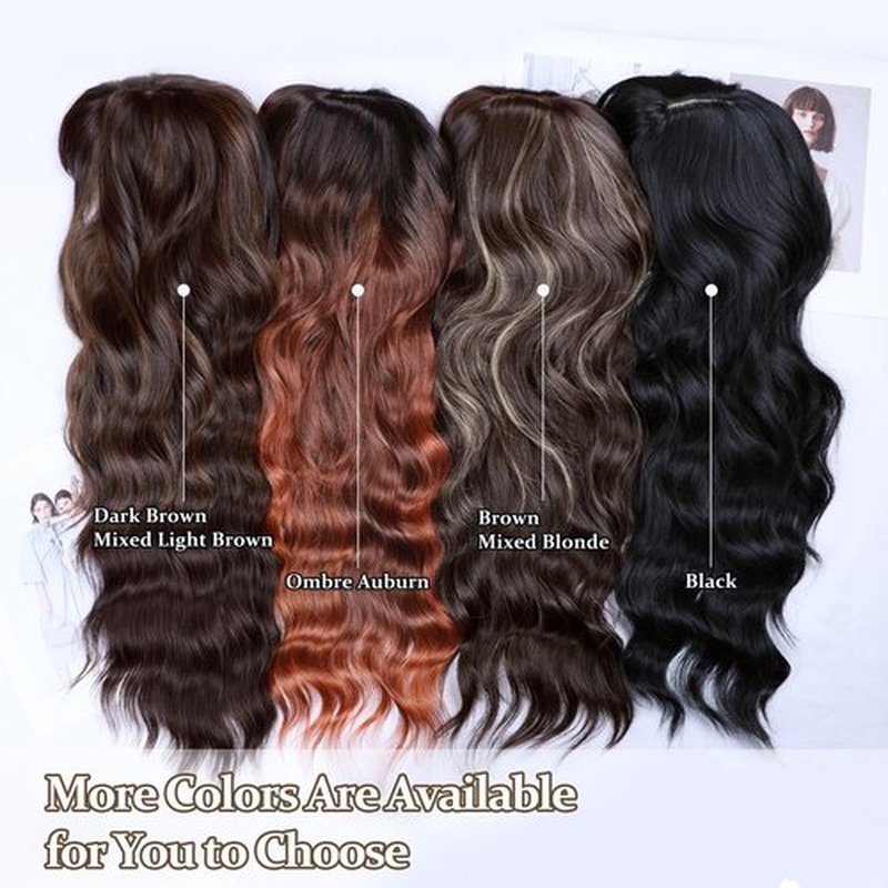 NAYOO Gray Wigs with Bangs for Women Long Curly Wavy Hair Wigs Heat Resistant Synthetic Fiber Wigs for Daily Party Use 26 Inches (Silver Gray)