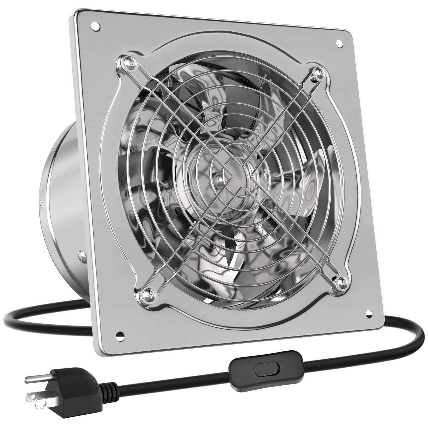HG Power 6 Inch Exhaust Fan: Kitchen Exhaust Fans with Switch Portable Attic Vent Fan with 8 Feet Power Cord Plug-in Garage Ventilation Fan with Damper Shop Chicken Coop Basement Smoking Room Silver
