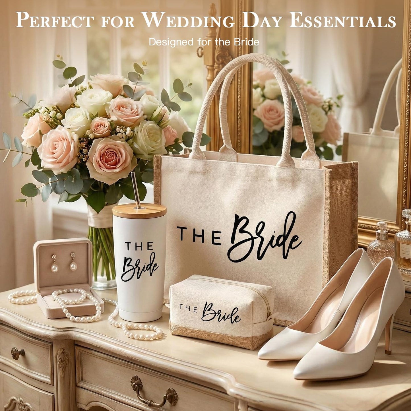 Physkoa Bride Gift Set – Bridal Shower Gifts for Bride to Be with Tote Bag, Insulated Tumbler & Fabric Makeup Pouch, Engagement, Bachelorette Party & Wedding Essentials