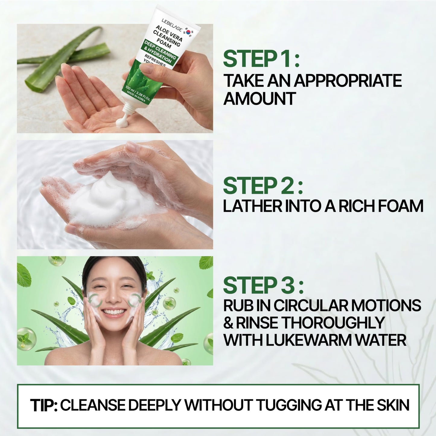 LEBELAGE Korean Aloe Vera Facial Cleanser 3.38 oz | Cleansing Foam Face Wash | Low pH Gentle Hydrating Daily Facial Cleanser Sensitive Skin | Deep Cleansing Foaming Cleanser, Pore Care-All Skin Types