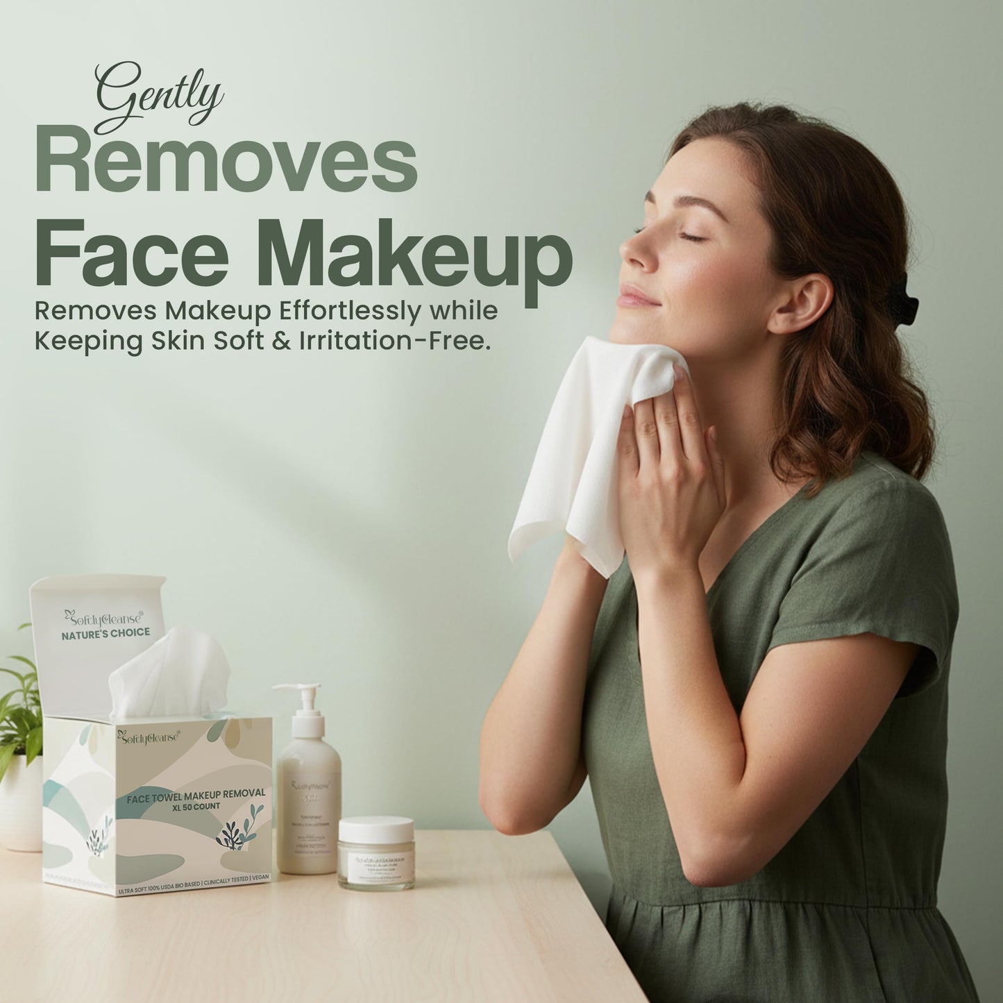 XL Disposable Face Towelettes, Thick Ultra Soft Double Sided Wash Cloth, Natural Biodegradable, Lint-Free, Scent Free, Cruelty-Free, Vegan Accepted Facial Cleansing Towels for Sensitive Skin, 50 Count