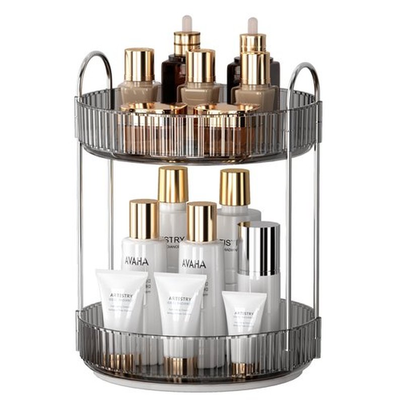 YCIA&DONE 360 Rotating Makeup Organizer and Storage for Vanity Countertop 2 Tiers, High Capacity Cosmetic Skincare Perfume Organizer for Dresser Bathroom Lazy Susan Organizer(Smoky Gray)