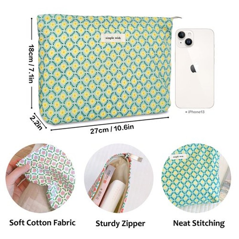 STARDW Flower Cosmetic Bags Makeup Bags for Women and Girls,Travel Makeup Bag Large Capacity Canvas Makeup Bag,Makeup Organizer Bag Zipper Pouch (Yellow Floral)