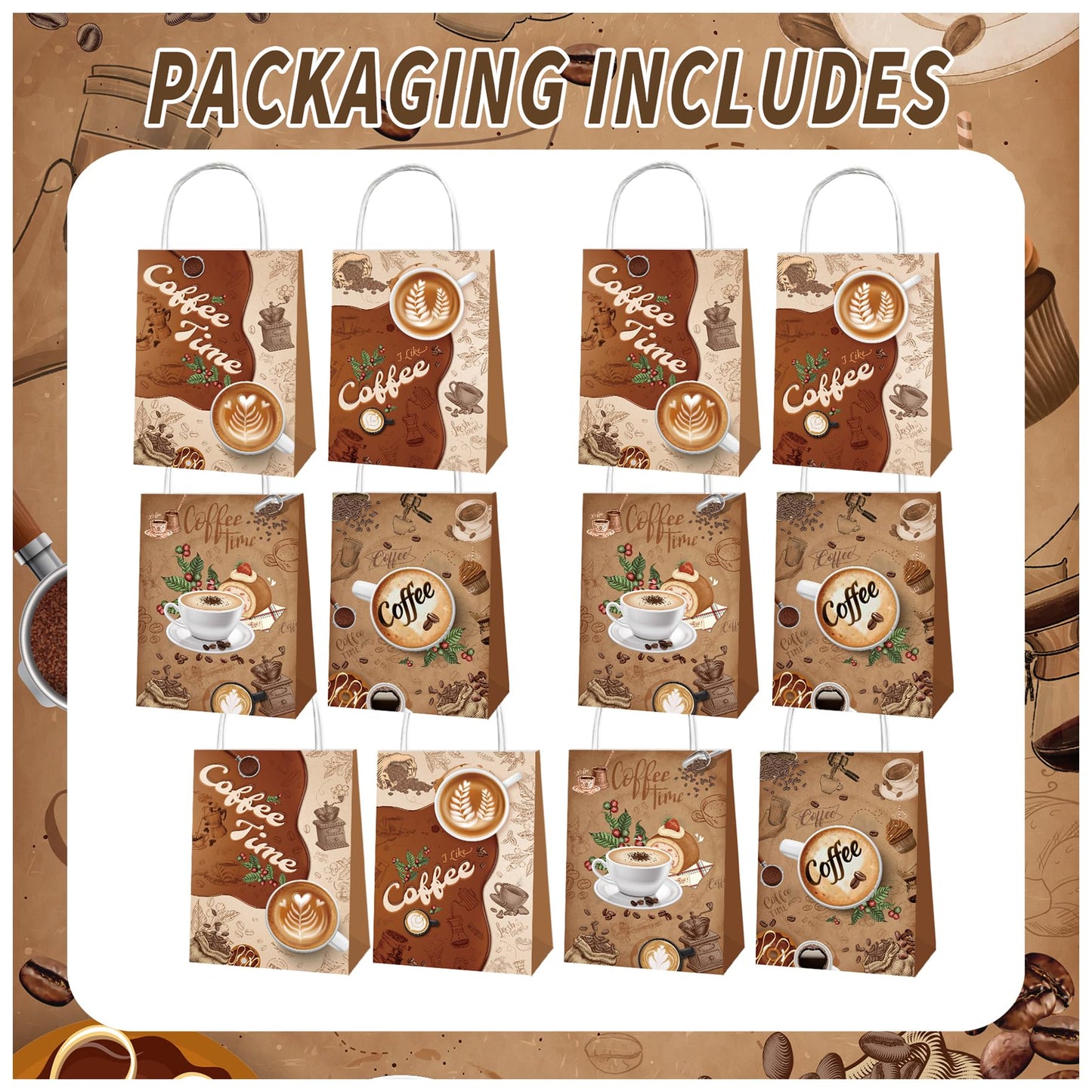 SWZMBFA 12 Pcs Coffee Party Bags Coffee Party Decorations Portable Gift Candy Goodie Treat Paper Bags for Birthday Supplies