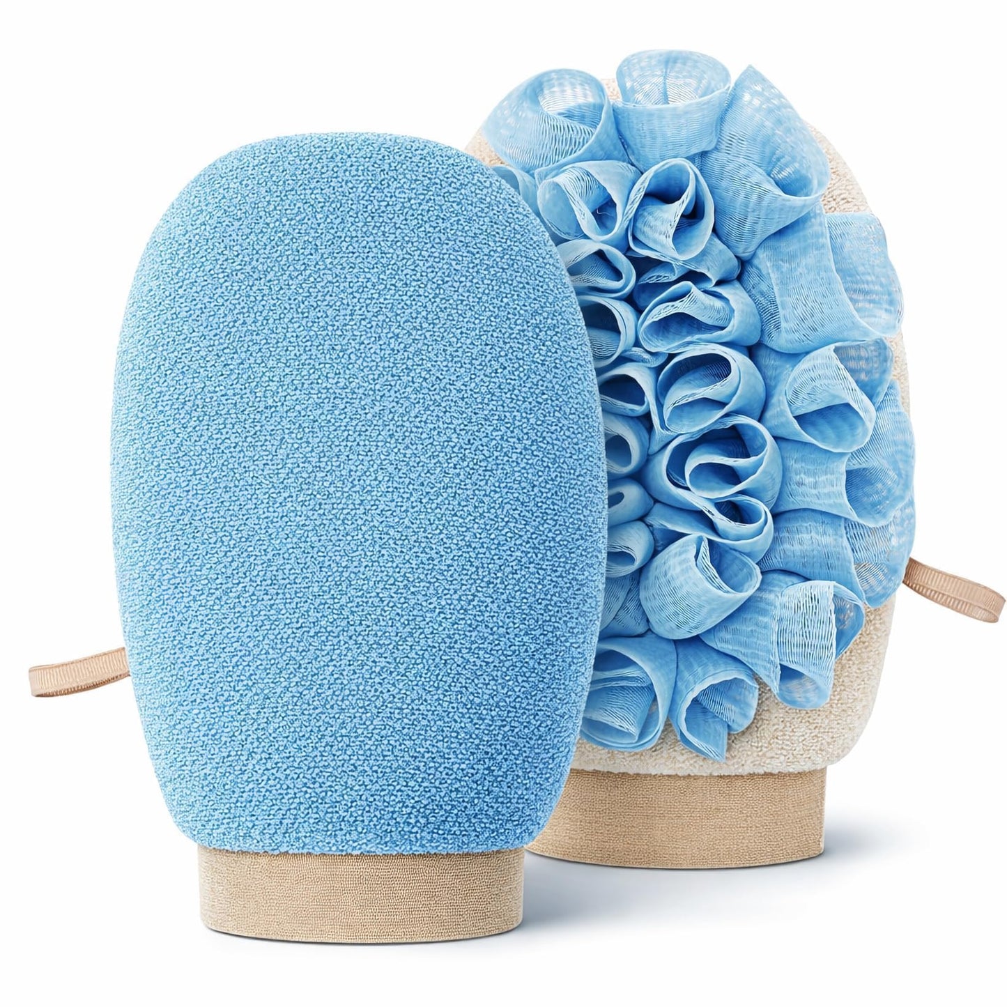 2-in-1 Exfoliating Glove for Self Tan Removal & Daily Shower, Dual-Sided Korean Body Scrubber Mitt with Loofah Sponge, Dead Skin Remover for KP, Ingrown Hair & Smooth Skin