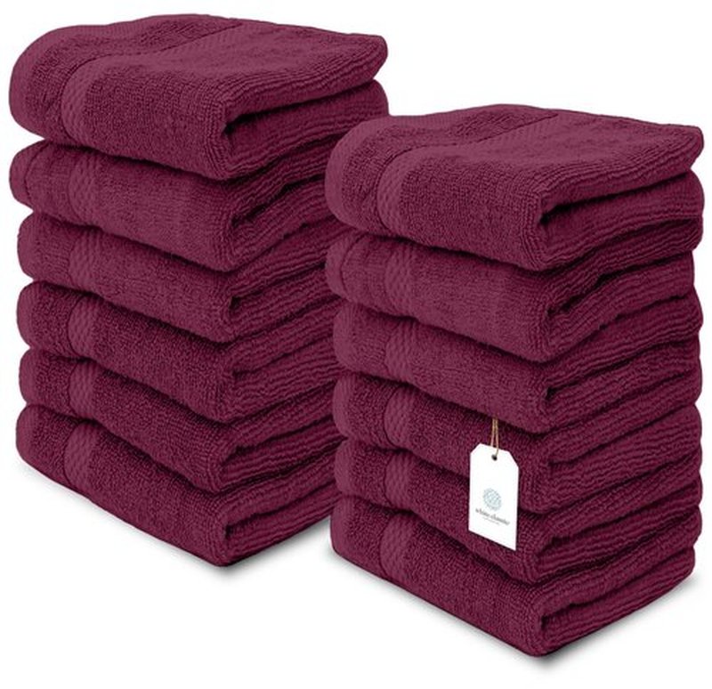 White Classic Luxury Washcloths for Bathroom-Hotel-Spa-Kitchen-Set - Circlet Egyptian Cotton - Highly Absorbent Hotel Quality Face Towels - Bulk Set of 12-13x13 Inch (Wine Red)