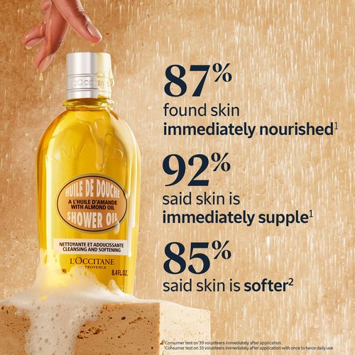 L'OCCITANE Cleansing & Softening Almond Shower Oil, Oil-to-Milky Lather, Softer Skin, Smooth Skin, Cleanse Without Drying, With Almond Oil'