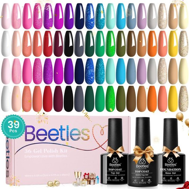 Beetles Valentines Gel Nail Polish Set 23Pcs Sparkle Red Pink Glitter Black Gel Polish Kit with 3Pcs Base Top Coat Soak off Uv Gel Polish Manicure Kit Valentines Gifts for Women Girls