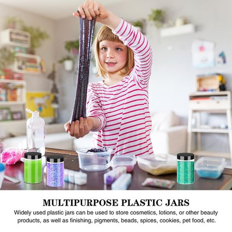 Hajoyful Plastic Jars with Lids 6OZ 42PCS,Small Cosmetic Slime Containers Clear Travel Round Jars Empty Refillable Sample Containers Leak Proof Pot Jars with Black Lids for Lotion, Cream, Body Scrub