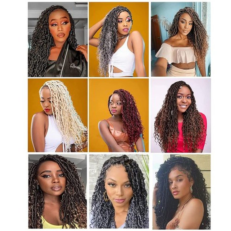 8 Packs Goddess Locs Crochet Hair 18 Inch Faux Locs Crochet Hair for Black Women Pre Looped Soft Locs with Curly Ends (18 Inch (Pack of 8), #1B/Purple)