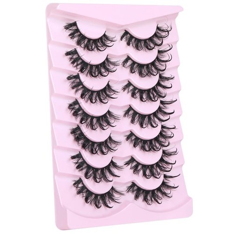 Lashes Wispy False Eyelashes Natural Fairy Fake Eyelashes Cat Eye Lashes Mink Long Strip Eyelashes Doll Manga Lashes 7 Pairs C Curl Lashes Pack by ALICROWN