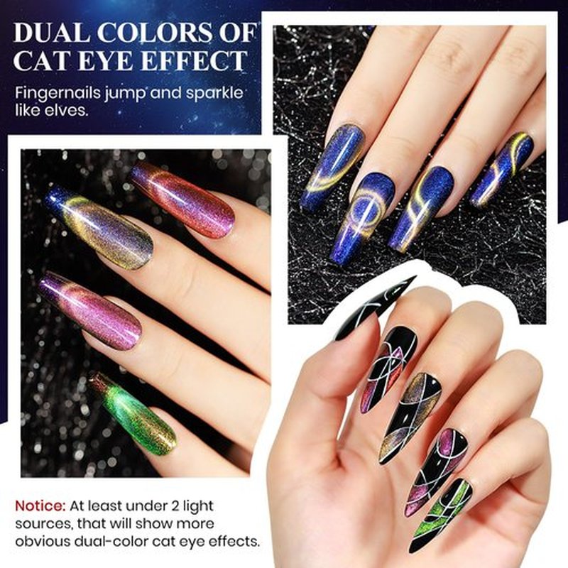 MIZHSE 9D Cat Eye Gel Nail Polish Set, Magnetic Gel Polish 10ml 6 Colors with 2 Magnet Sticks, Chameleon Galaxy Shiny Magic Effect Cateye Nail Gel Soak off Nail Art Gift for Women
