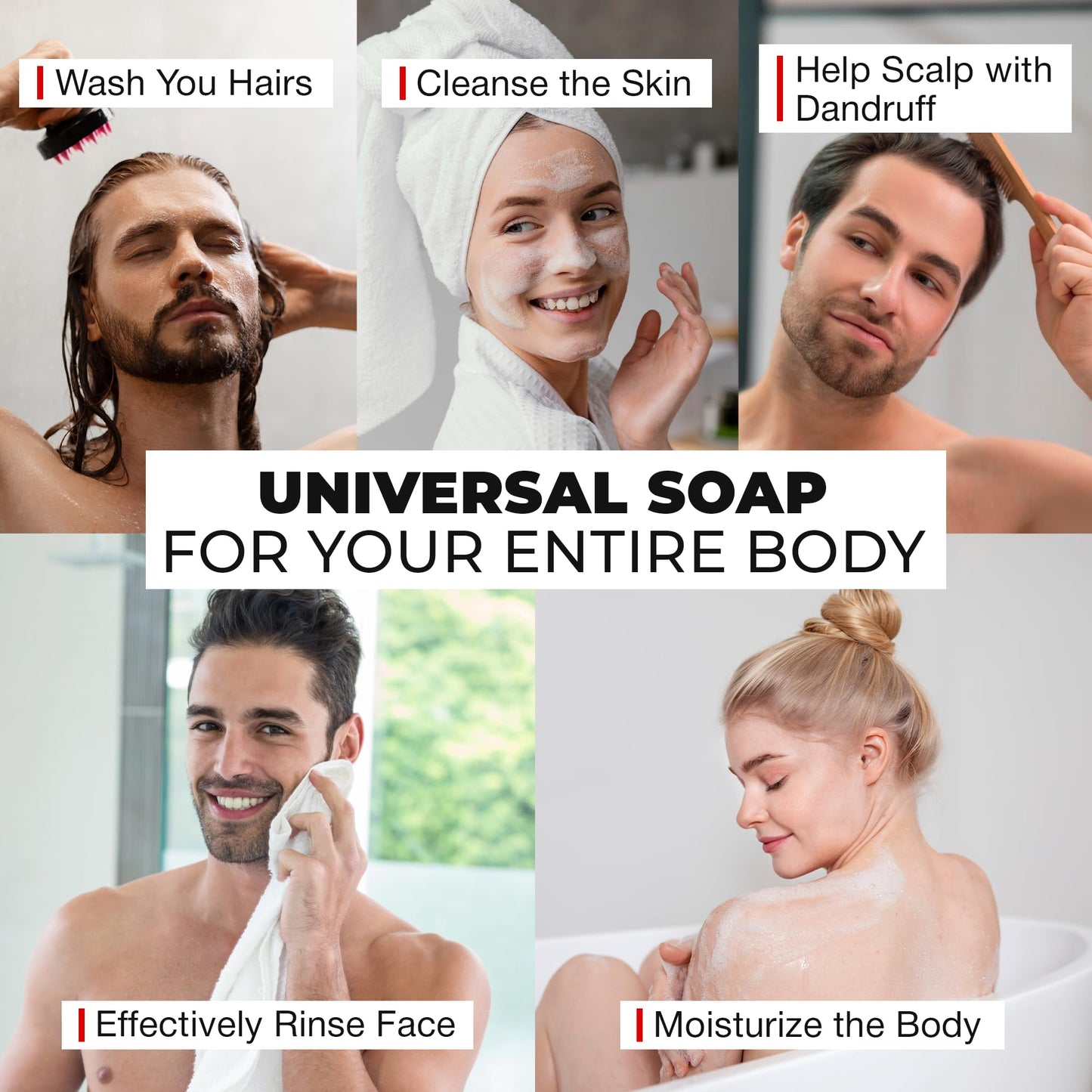 Bossman 3-Pack 4-in-1 Charcoal Soap Bar (4 oz) – Bar Soap for Men – All-Natural Beard Wash, Shampoo, Body Wash & Shaving Solution – Eucalyptus & Tea Tree Scent