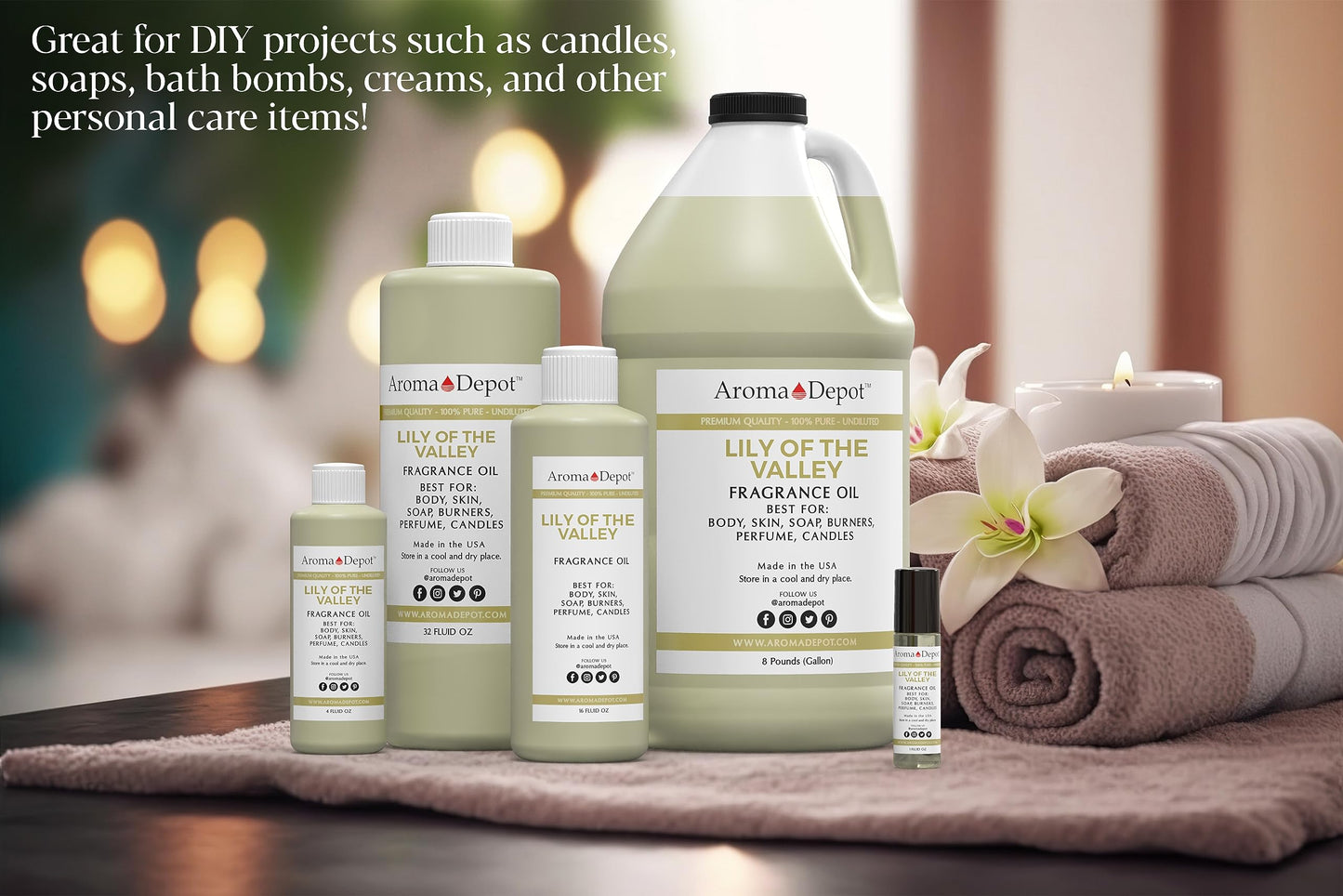 Aroma Depot 8 oz / 8 Ounce Lily of the Valley Perfume/Body Oil Our Interpretation, Premium Quality Uncut Fragrance Oil Soap, Candle Making & Incense
