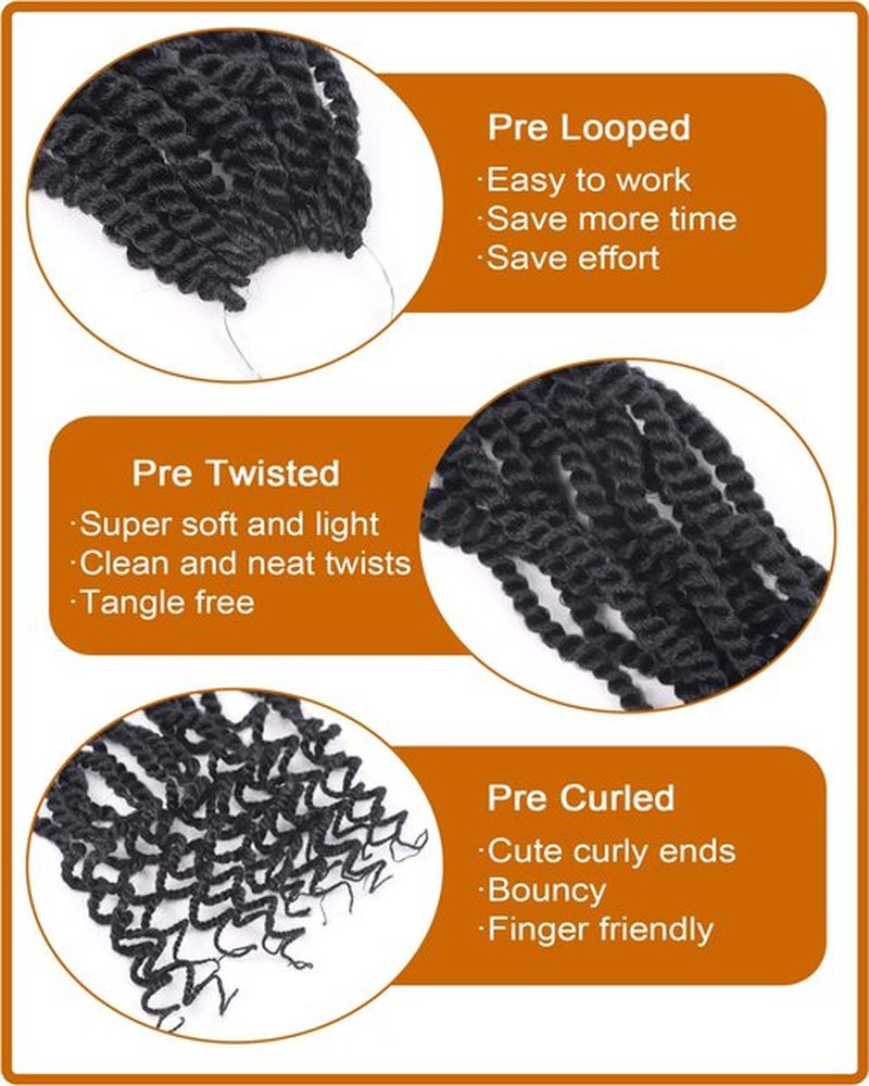Senegalese Twist Crochet Hair 18 Inch Crochet Hair for Black Women Pre Looped 8 Packs Crochet Braids with Curly Ends Pre Twisted Kinky Twist Crochet Hair (18 Inch,1B)