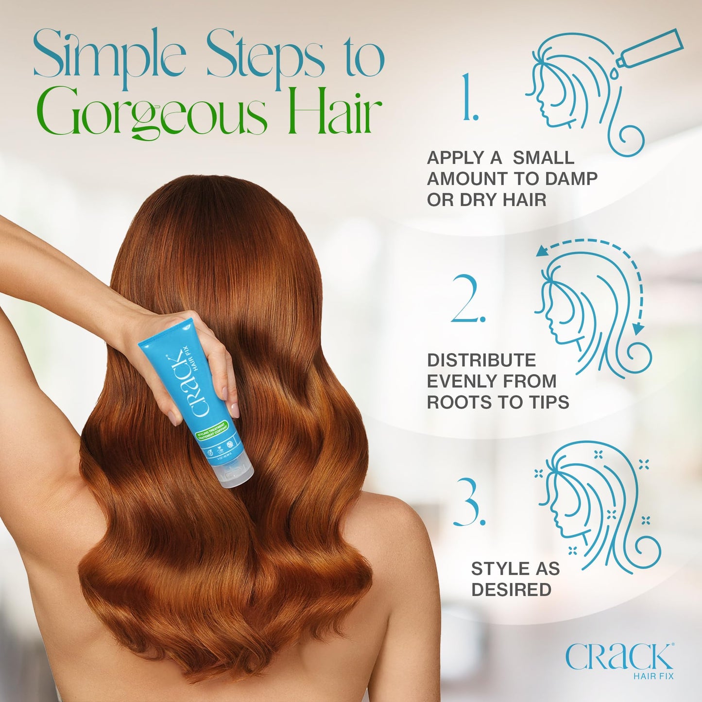 Crack Hair Fix Styling Treatment - Multi-Tasking, Anti-Frizz, Leave-In Styling Cream with Protection from Humidity, Chlorine, Heat Treatments & Sun, 3 oz (Pack of 3)