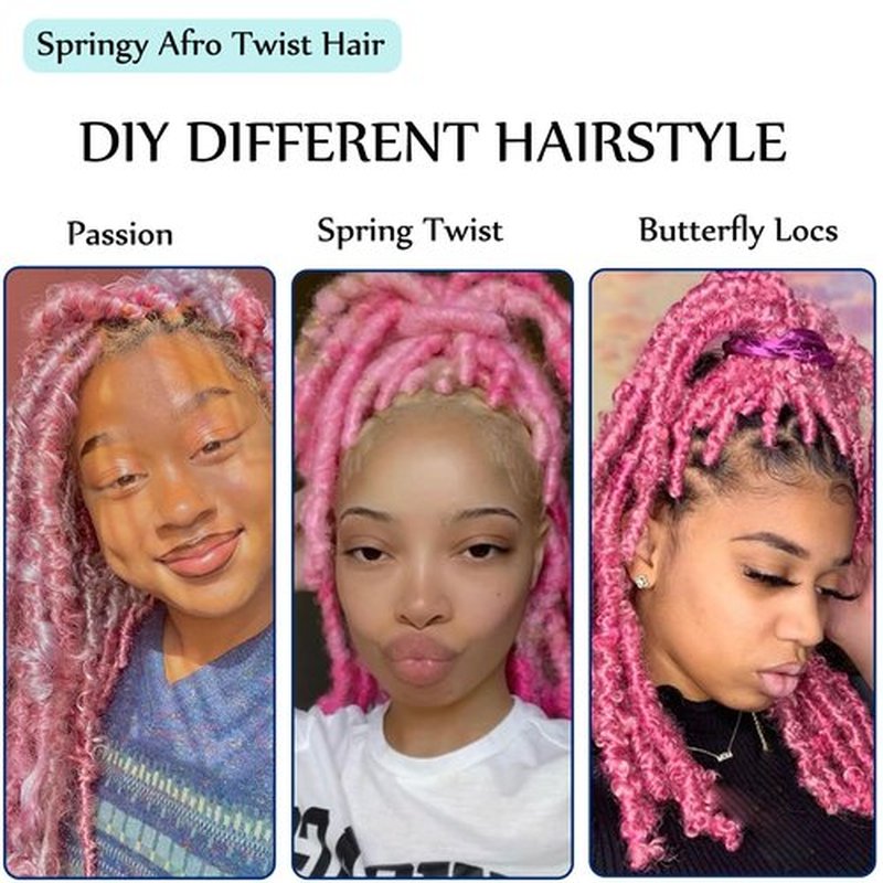 8 Packs Springy Afro Twist Hair Pink Marley Twist Braiding Hair 8 Inch Kinky Twist Hair Short Marley Hair Wrapping Hair for Soft Locs Passion Hair Extensions